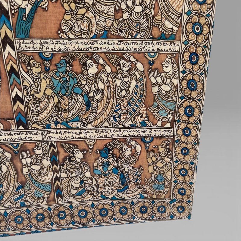 Antique Large Indian Kalamkari Temple Painting Hindu Story Textile Wall Art (2) - Image 10